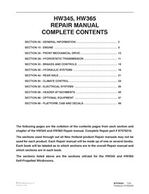 New Holland HW345 / HW365 self-propelled windrower repair manual
