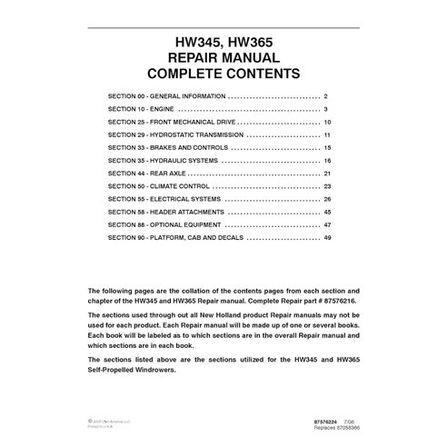 Manual de reparo de windrower automotor New Holland HW345 / HW365