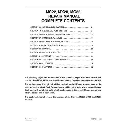 Manual de reparo de motores comerciais New Holland MC22 / MX28 / MC35