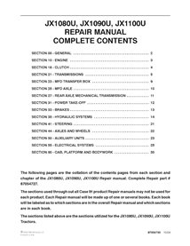 Case Ih JX1080U / JX1090U /  JX1100U tractor repair manual