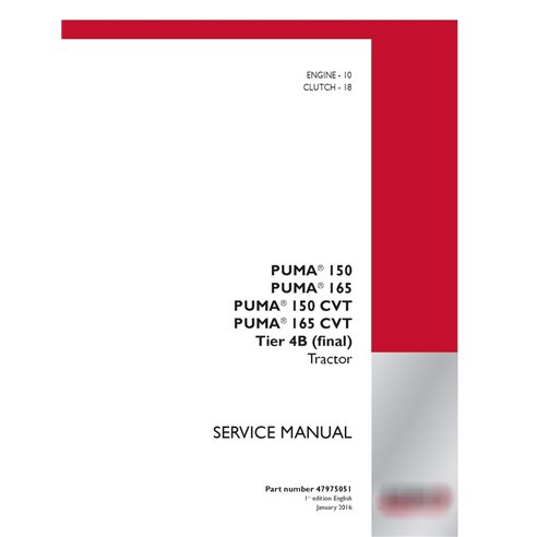 Case Ih Puma 150 / 165 / 150 CVT / 165 CVT Tier 4B tractor service manual
