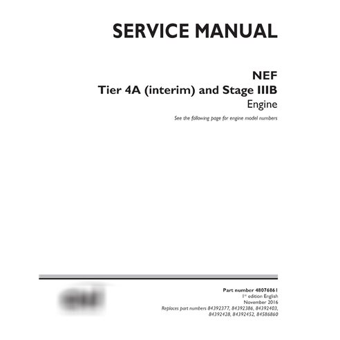 Manual de servicio del motor New Holland NEF Tier 4A y Stage IIIB
