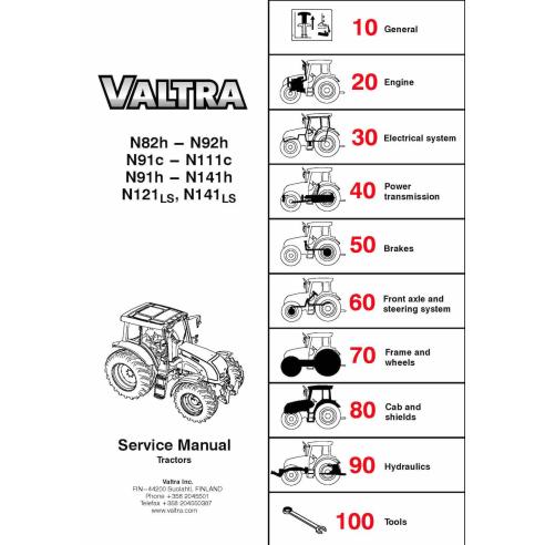 Valtra N82h, N92h, N91c, N91h, N101c, N101h, N111c, N111h, N121h, N141 h, N121 LS, N141 LS manuel d'entretien du tracteur - V...