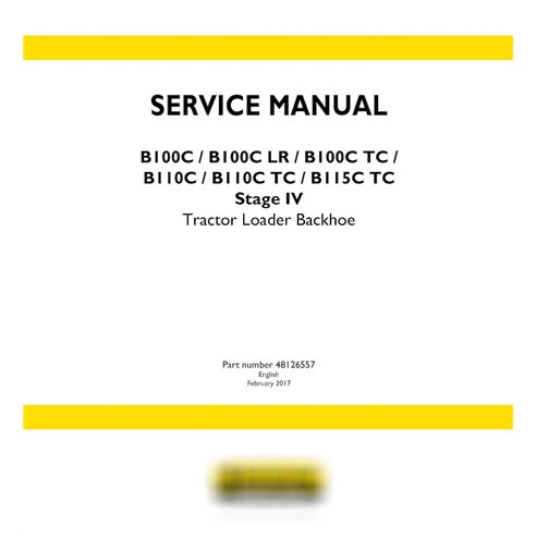 Manual de serviço da retroescavadeira New Holland B100C / B100C LR / B100C TC / B110C / B110C TC / B115C TC Estágio IV