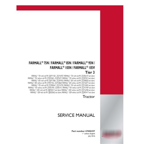 Case IH Farmall 75N, 85N, 95N, 105N, 105V Tier 3 tractor pdf manual de servicio