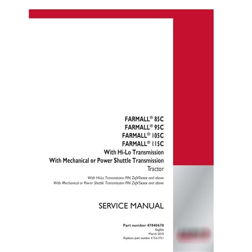 Case IH Farmall 85C, 95C, 105C, 110C tractor pdf service manual