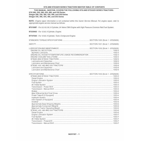 Manuel d'entretien du tracteur Case IH STX 280-530, Steiger 280-535 PDF