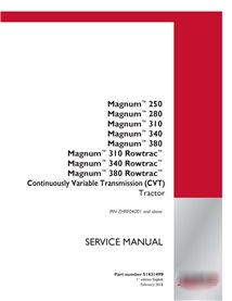 Manual de serviço em PDF para tratores Case Magnum 250, 280, 310, 340, 380 CVT PIN ZHRF04001 (51431499)
