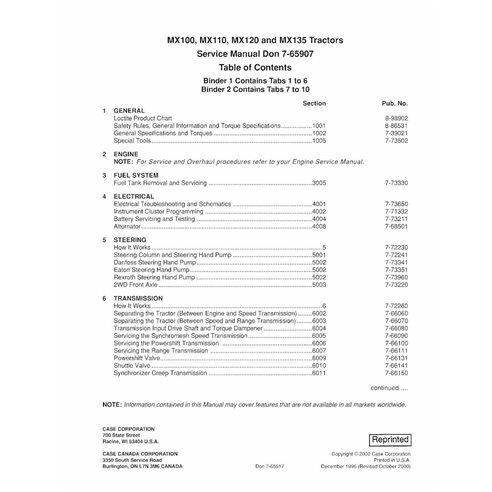 Case IH MX100, MX110, MX120, MX135  tractor pdf service manual