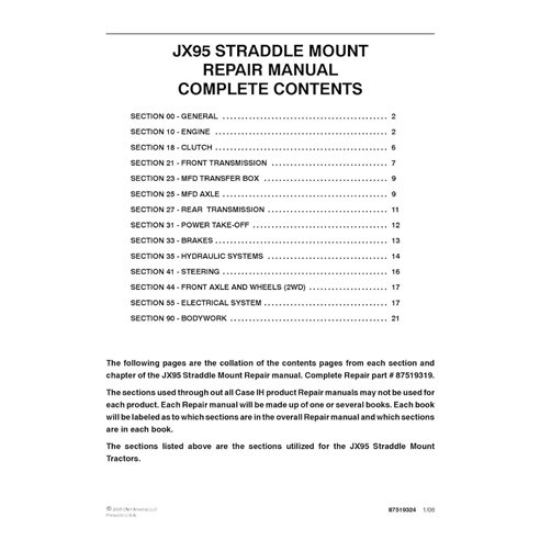 Manual de reparo em pdf para trator com montagem straddle Case IH JX95