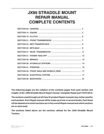 Case IH JX95 straddle mount tractor pdf repair manual 