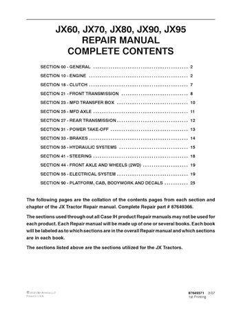 Case IH JX60, JX70, JX80, JX90, JX95 tractor pdf repair manual 