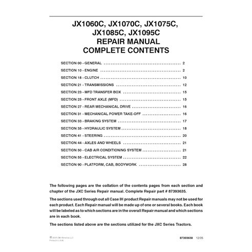 Manual de reparo pdf do trator Case IH JX1060C, JX1070C, JX1075C, JX1085C, JX1095C