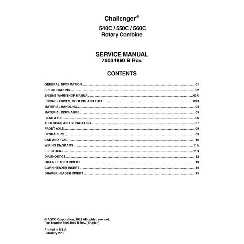 Manual de servicio de la cosechadora Challenger 540C / 550C / 560C - Challenger manuales