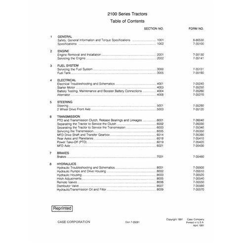 Manual de reparo pdf do trator Case IH 2120, 2130, 2140, 2150