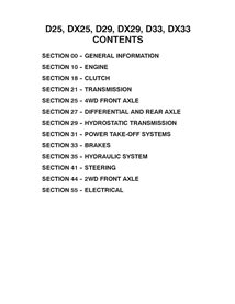 Case IH D25, DX25, D29, DX29, D33, DX33 tractor manual de reparación pdf