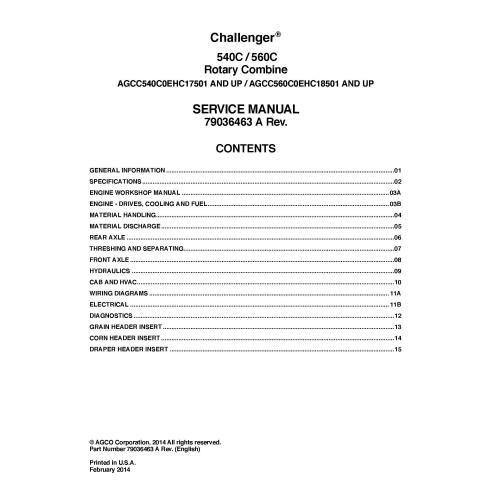 Manual de servicio de la cosechadora Challenger 540C / 560C - Challenger manuales