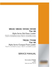 Case SR220, SR250, SV250, SV300, TR320, TV380  Tier 4A skid loader pdf service manual 