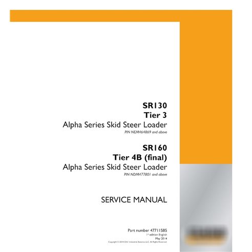 Case SR130 Tier 3, SR160 Tier 4B skid loader pdf service manual 