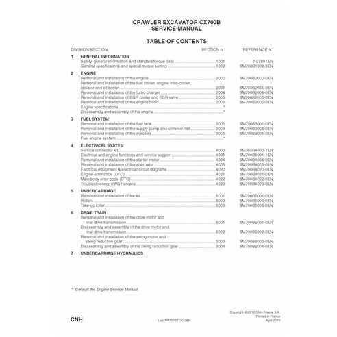 Manual de serviço em pdf da escavadeira de esteira Case CX700B