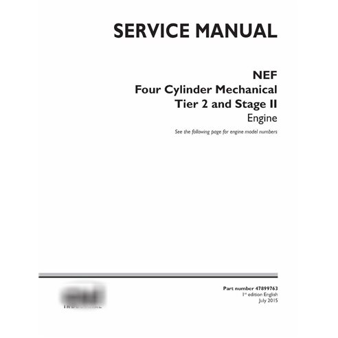 Manual de serviço em pdf do motor Case NEF Quatro Cilindros Mecânicos Tier 2 e Estágio II