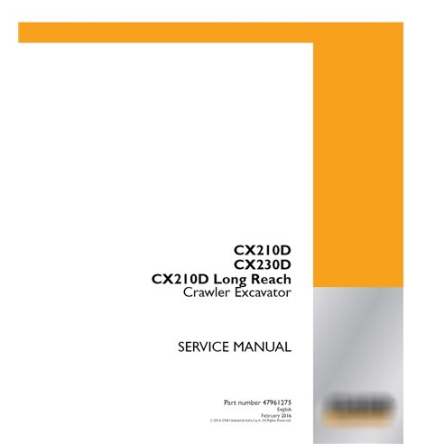 Manuel d'entretien de la pelle sur chenilles Case CX210D, CX230D, CX210D longue portée PDF