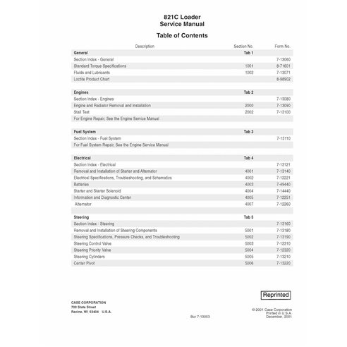 Manuel de service PDF du chargeur Case 821C