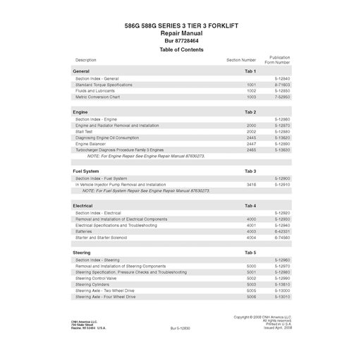 Case 586G, 588G Series 3 Tier 3 loader pdf service manual 