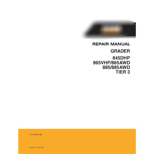 Manual de serviço em pdf da motoniveladora Case 845DHP, 865B VHP, 865AWD, 885, 885 AWD Tier 3 AWD