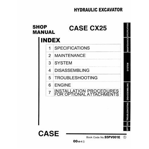 Manuel d'entretien PDF de la pelle hydraulique Case CX25