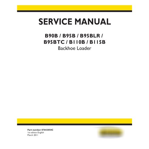 Manual de serviço em pdf da retroescavadeira New Holland B90B, B95B, B95BLR, B95BTC, B110B, B115B