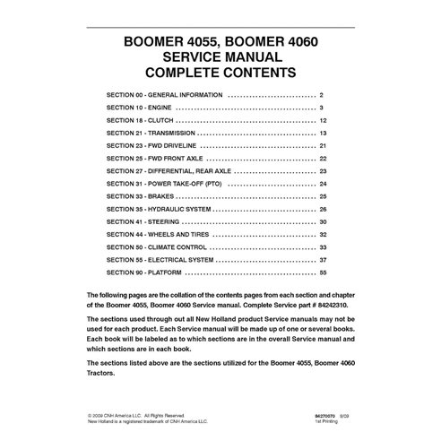 Manuel d'entretien pdf du tracteur compact New Holland Boomer 4055, 4060