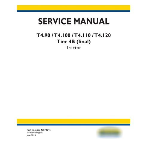 Manuel d'entretien pdf du tracteur New Holland T4.90, T4.100, T4.110, T4.120