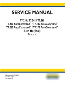 New Holland T7.230, T7.245, T7.260, T7.270 AutoCommand Tier 4B tractor pdf manual de servicio