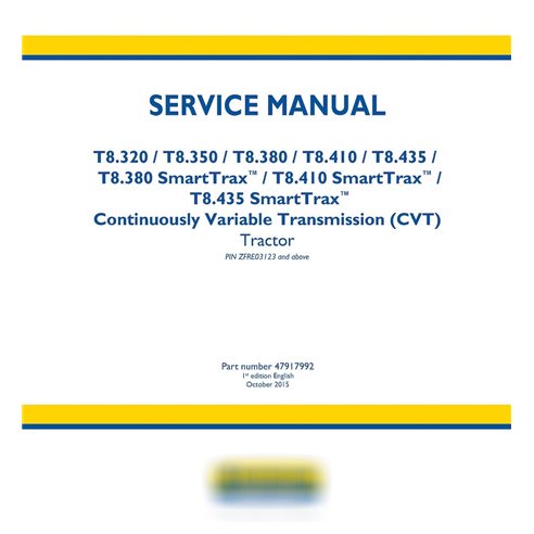 New Holland T8.320, T8.350, T8.380, T8.410, T8.435, T8.380, T8.410, T8.435 SmartTrax CVT PIN ZFRE031231+ tracteur pdf homme de