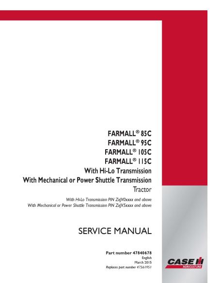 Case IH Farmall 85C, 95C, 105C, 110C tractor pdf service manual - Case IH manuals - CASE-47840678