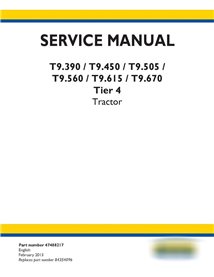 New Holland T9.390, T9.450, T9.505, T9.560, T9.615, T9.670 Tier 4 tractor pdf service manual 