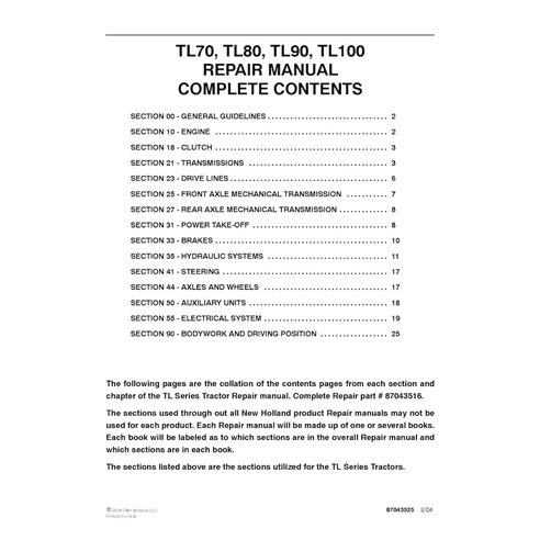 New Holland TL70, TL80, TL90, TL100 tractor pdf repair manual 