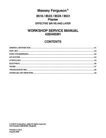 Massey Ferguson 8516, 8523, 8524, 8531 planter pdf service manual - Massey Ferguson manuals