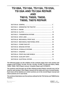 New Holland TS100A, TS110A, TS115A, TS125A, TS130A, TS135A, T6010, T6020, T6030, T6050, T6070 tractor pdf repair manual 