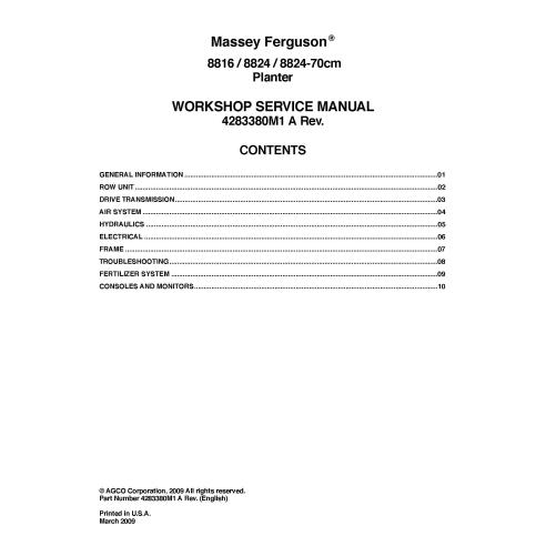 Massey Ferguson 8816, 8824, 8824-70cm manuel d'entretien PDF du semoir - Massey Ferguson manuels