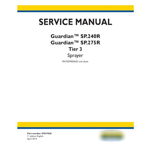 Manual de serviço em pdf do pulverizador New Holland Guardian SP.240R, SP.275R Tier 3