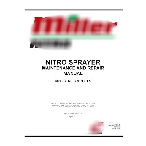 Manuel d'entretien pdf du pulvérisateur New Holland Miller Nitro 4215, 4215HT, 4240, 4240HT, 4275, 4315, 4365