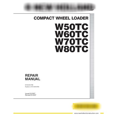 Manual de reparo em pdf da carregadeira de rodas New Holland W50C, W60C, W70C, W80C