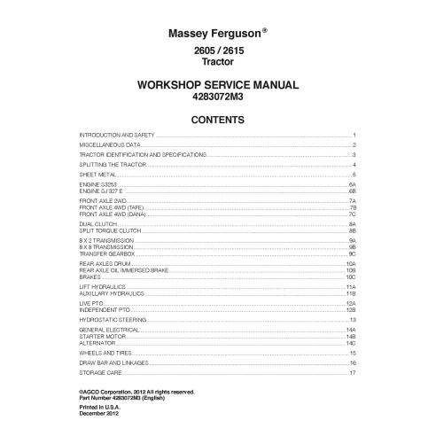 Massey Ferguson 2605, 2615 tracteur manuel de service d'atelier pdf - Massey-Ferguson manuels - MF-4283072M3