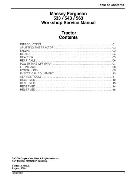 Massey Ferguson 533, 543, 563 tractor pdf workshop service manual - Massey Ferguson manuals - MF-4283045