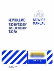 Manuel d'entretien pdf du tracteur New Holland T8010, T8020, T8030, T8040, T8050 (2008)