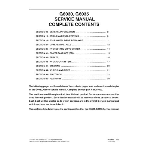 Manual de serviço comercial em pdf do cortador comercial New Holland G6030, G6035