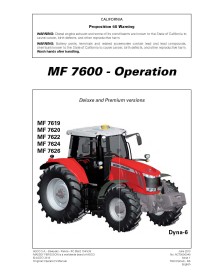 Massey Ferguson 7619, 7620, 7622, 7624, 7626 Manuel de l'opérateur PDF du tracteur - Massey-Ferguson manuels - MF-ACT0000040