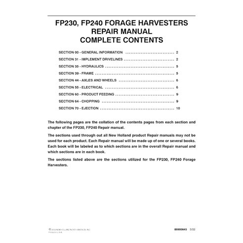Manuel d'entretien pdf de l'ensileuse New Holland FP230, FP240